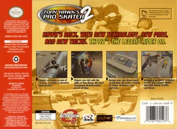 Tony Hawk's Pro Skater 2 (USA) box cover back